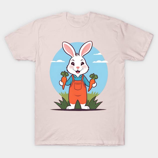 WHITE RABBIT IN THE GARDEN HARVESTING CARROTS T-Shirt by Ciervo Primavera